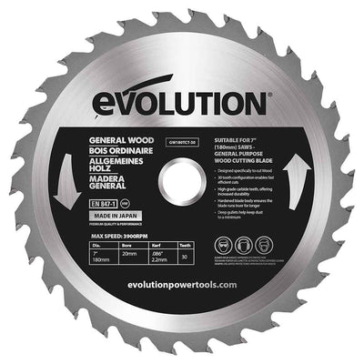 Panza circular pentru taiat lemn, pentru fierastraie circulare Evolution 180mm, Ø180 x 20 mm, 30 de dinti TCT