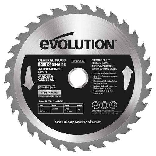 Panza circular pentru taiat lemn, pentru fierastraie circulare Evolution 180mm, Ø180 x 20 mm, 30 de dinti TCT