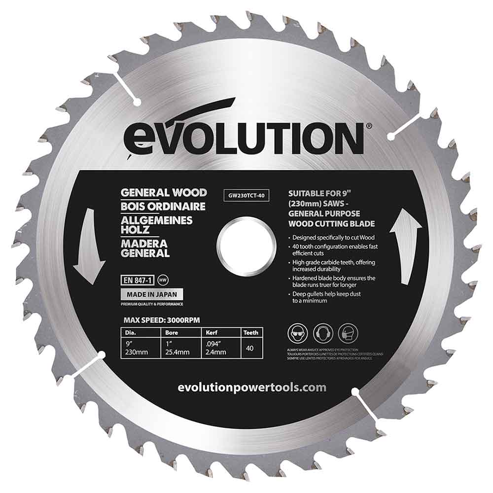 Panza circular pentru taiat lemn, pentru fierastraie circulare Evolution 230mm, Ø230 x 25.4 mm, 40 de dinti TCT