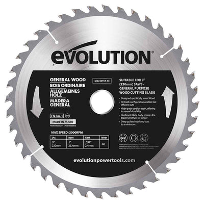Panza circular pentru taiat lemn, pentru fierastraie circulare Evolution 230mm, Ø230 x 25.4 mm, 40 de dinti TCT