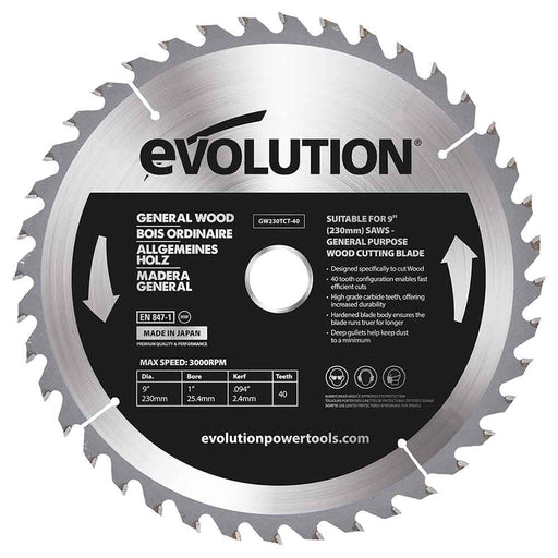 Panza circular pentru taiat lemn, pentru fierastraie circulare Evolution 230mm, Ø230 x 25.4 mm, 40 de dinti TCT