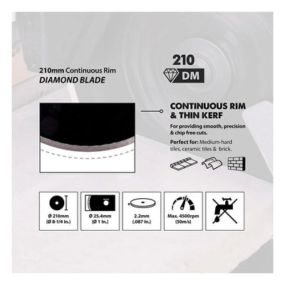 Disc diamantat, pentru fierastraie circulare Evolution 210mm, Ø210 x 25.4 mm