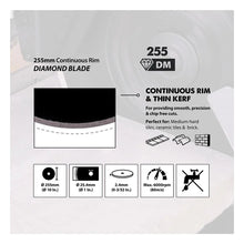 Disc diamantat, pentru fierastraie circulare cu glisare Evolution 255mm, Ø255 x 25.4 mm