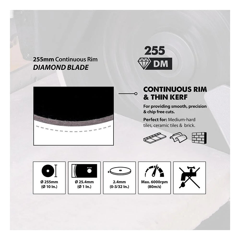 Disc diamantat, pentru fierastraie circulare cu glisare Evolution 255mm, Ø255 x 25.4 mm