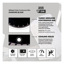 Disc diamantat pentru fierastraie circulare, Turbo-Segmentat, Evolution Ø355 x 25.4 mm