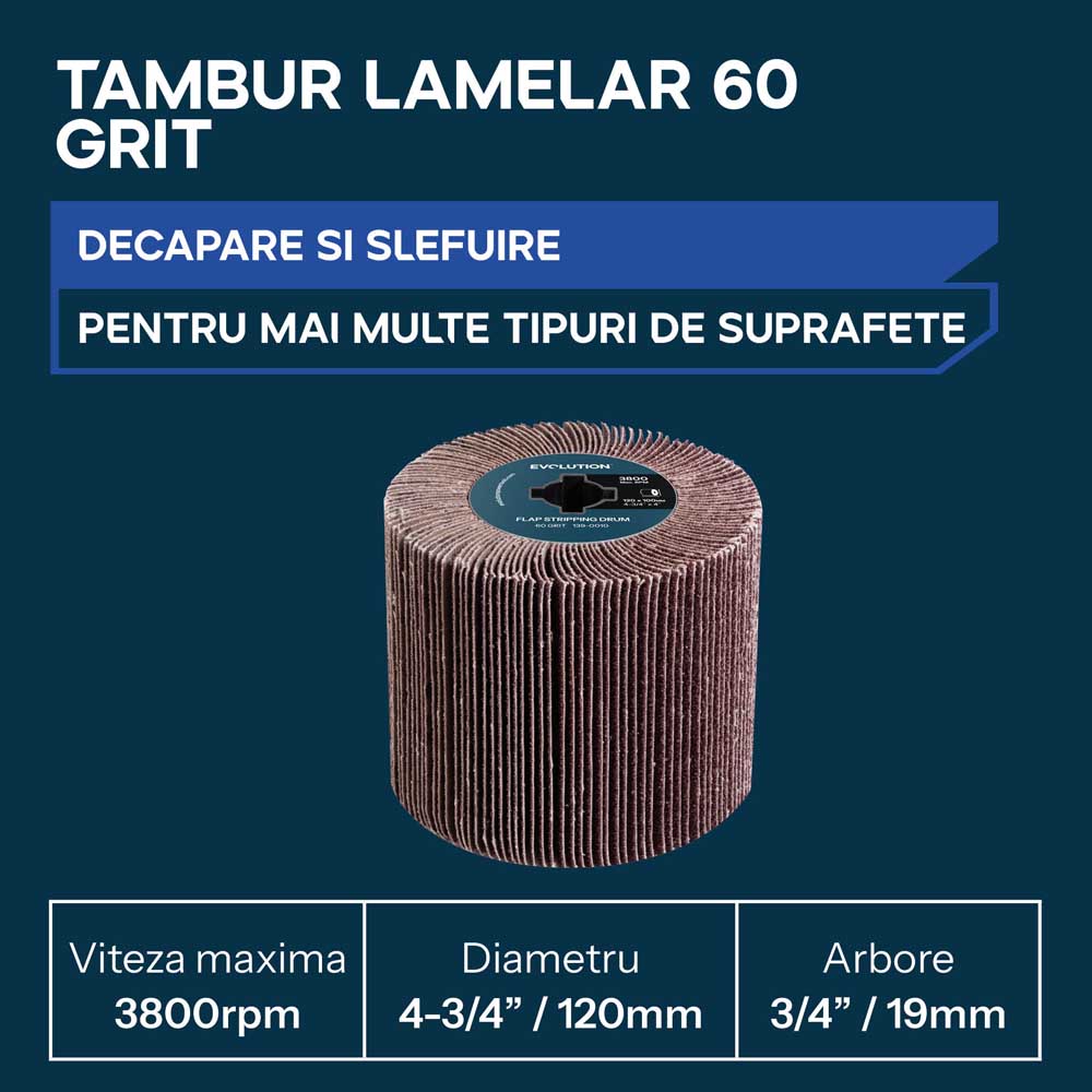 Rola abraziva lamelara P60 Evolution pentru masini de satinat, 120 x 100