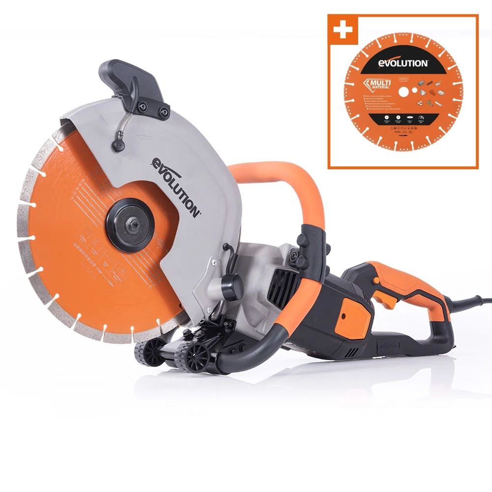 Masina de taiat beton, zidarie si piatra Evolution R300DCT+ 2400W cu disc diamantat Premium de 300mm si pulverizator apa