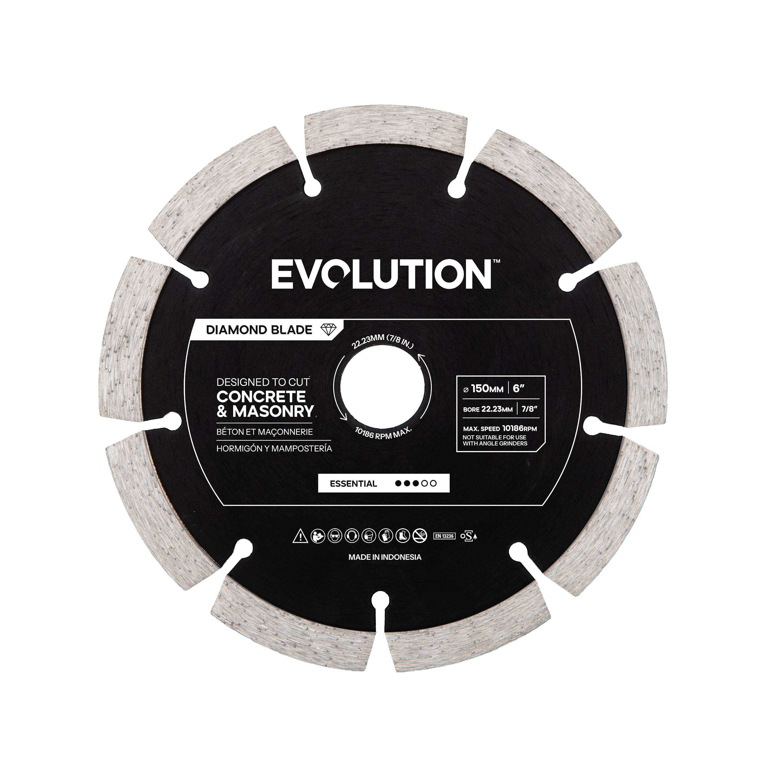 Disc diamantat Evolution Essential de 150 mm pentru masina de taiat beton, alezaj de 22,2 mm