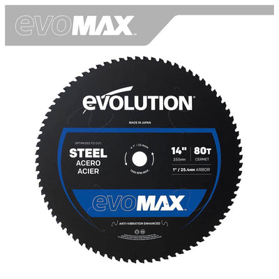 Disc pentru fierastrau circular, taiere otel Evolution EVOMAX 355mm Ø355 x 25.4 mm, 80 dinti, carbura Cermet