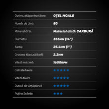 Disc pentru fierastrau circular, taiere otel Evolution EVOMAX 355mm Ø355 x 25.4 mm, 80 dinti, carbura Cermet