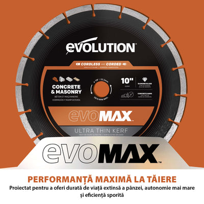 Disc Premium diamantat segmentat EVOMAX 260mm Premium, Ultra-Subtire, Ø260 x 25.4 mm