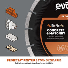 Disc Premium diamantat segmentat EVOMAX 260mm Premium, Ultra-Subtire, Ø260 x 25.4 mm