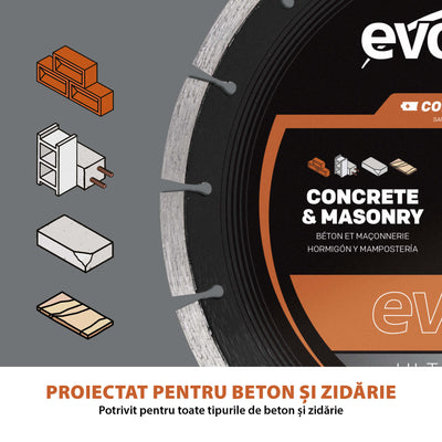 Disc Premium diamantat segmentat EVOMAX 260mm Premium, Ultra-Subtire, Ø260 x 25.4 mm