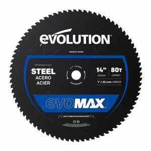 Disc pentru fierastrau circular, taiere otel Evolution EVOMAX 355mm Ø355 x 25.4 mm, 80 dinti, carbura Cermet
