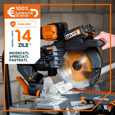 Fierastrau circular stationar multifunctional cu acumulatori, inclinare in ambele sensuri Evolution R255SMS-DB-Li 36V 255mm