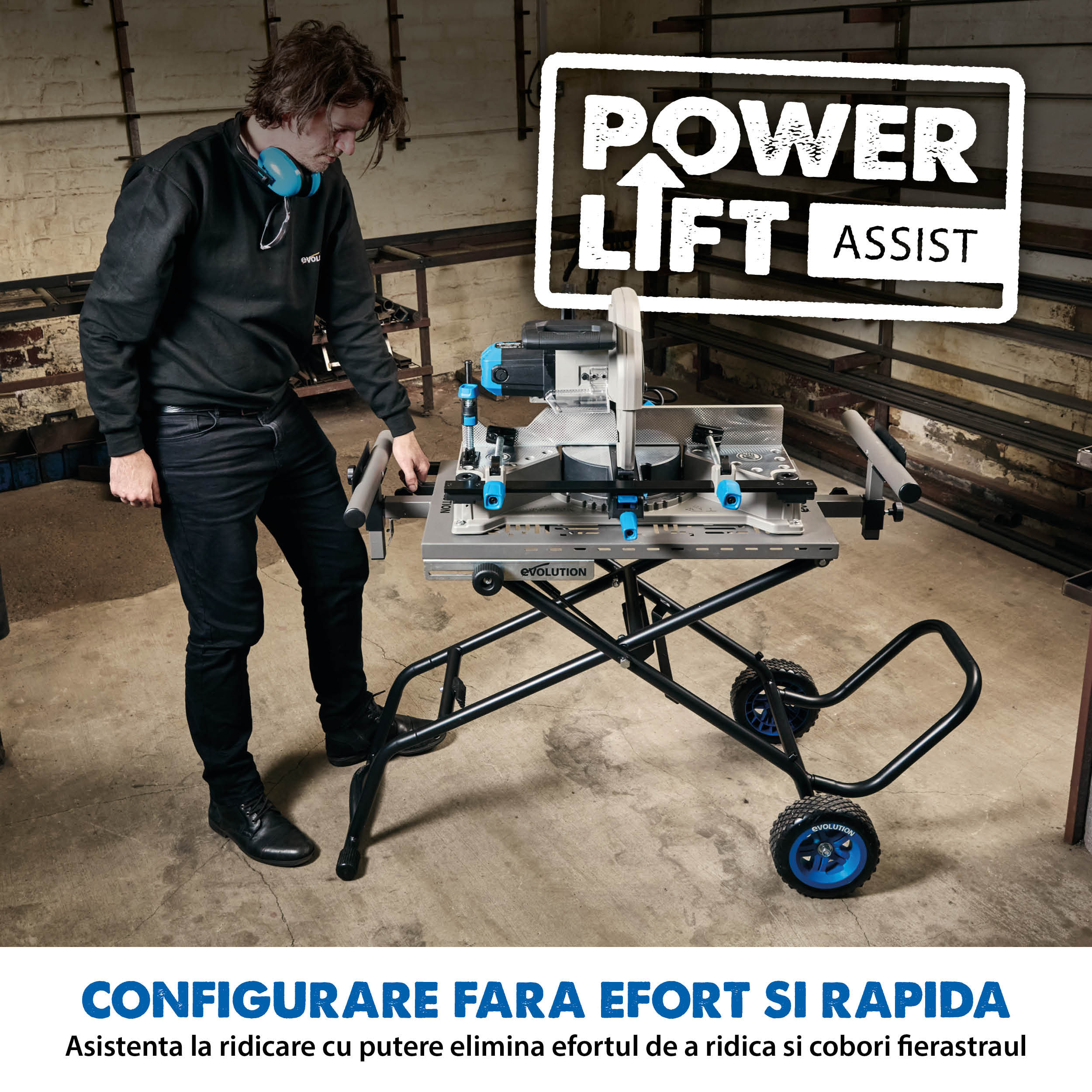 Pachet fierastrau circular stationar debitator de metal Evolution S355MCS cu disc de taiere de 355mm 2200W + suport