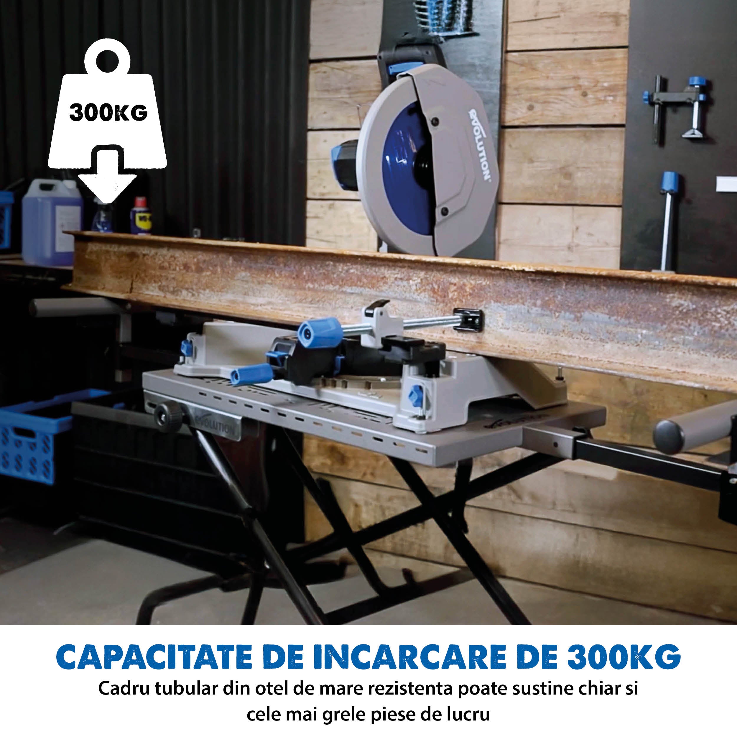 Pachet fierastrau circular stationar debitator de metal Evolution S355MCS cu disc de taiere de 355mm 2200W + suport