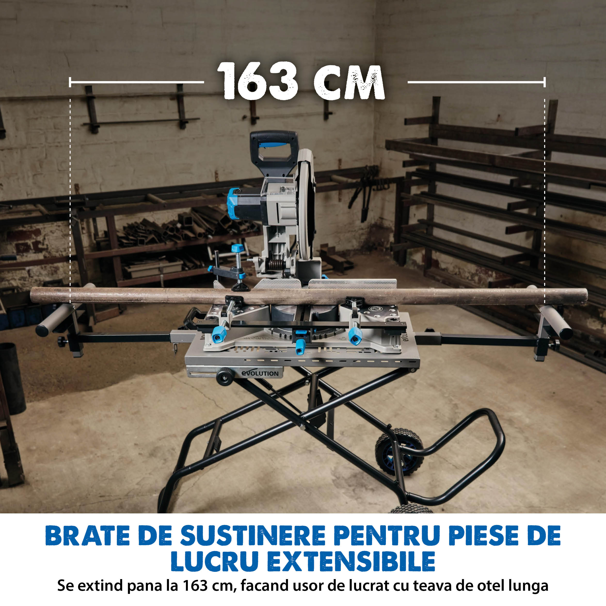 Pachet fierastrau circular stationar debitator de metal Evolution S355MCS cu disc de taiere de 355mm 2200W + suport