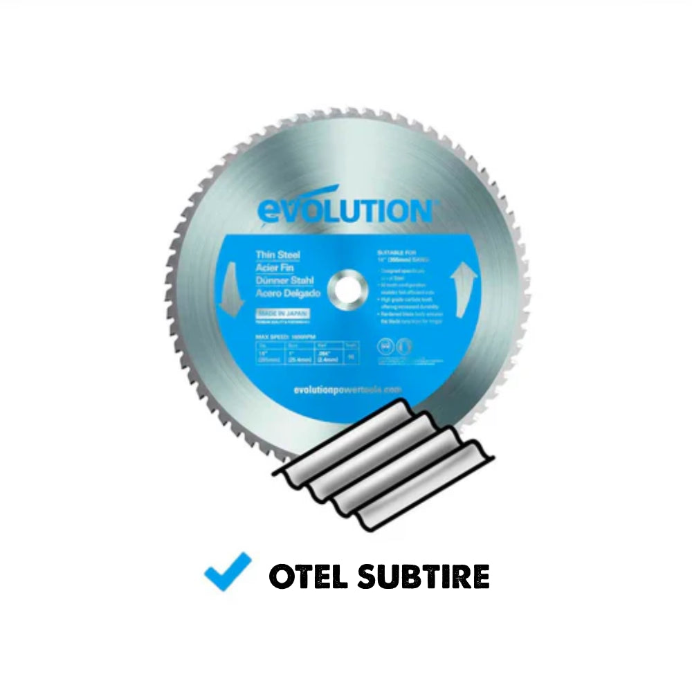 Panza circular pentru taiat otel subtire, pentru fierastraie circulare stationare Evolution 255mm, Ø255 x 25.4 mm, 70 de dinti TCT