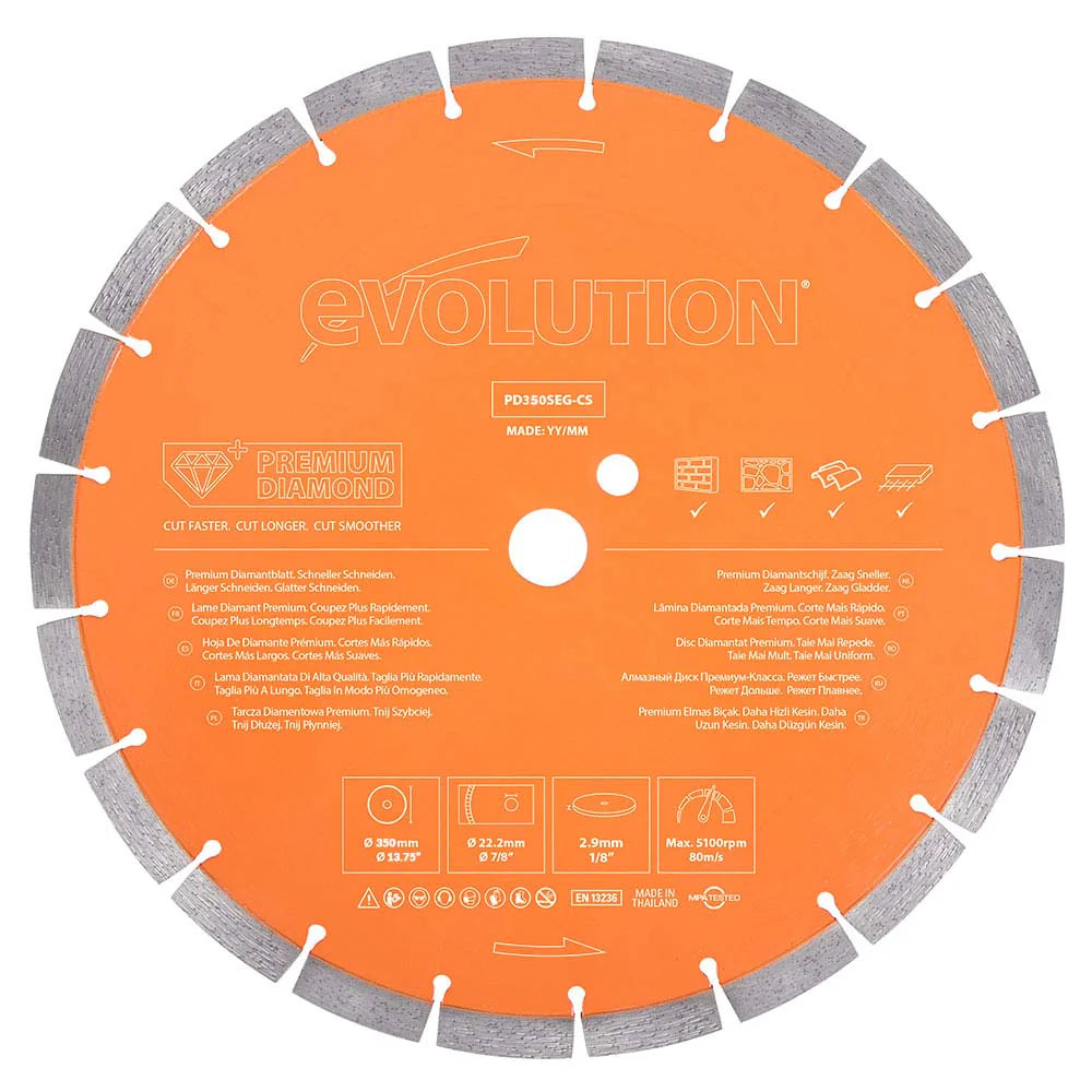 Disc Premium diamantat segmentat multifunctional, pentru masinile de taiat, Ø350 x 22.2 mm