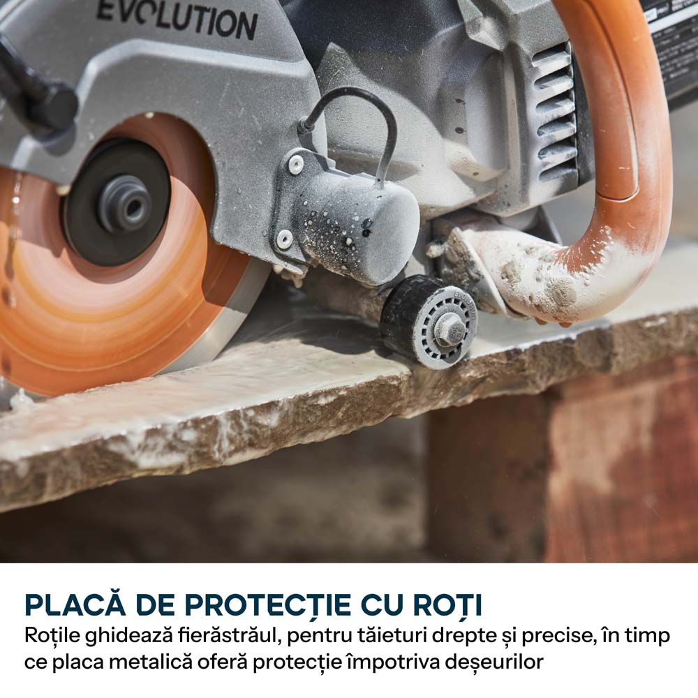 Masina compacta de taiat beton Evolution R150DCT-PRO, 150 mm, cu sistem de reducere a prafului prin alimentare cu apa, disc diamantat Endurance si adancime de taiere de 53 mm