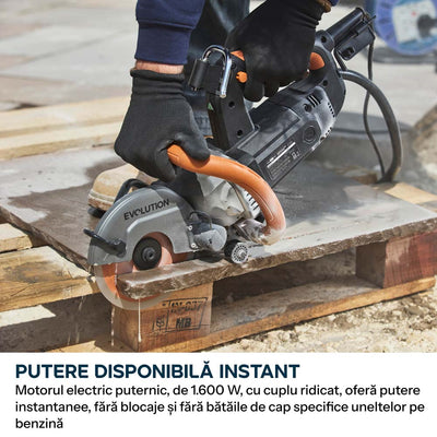 Masina compacta de taiat beton Evolution R150DCT-PRO, 150 mm, cu sistem de reducere a prafului prin alimentare cu apa, disc diamantat Endurance si adancime de taiere de 53 mm