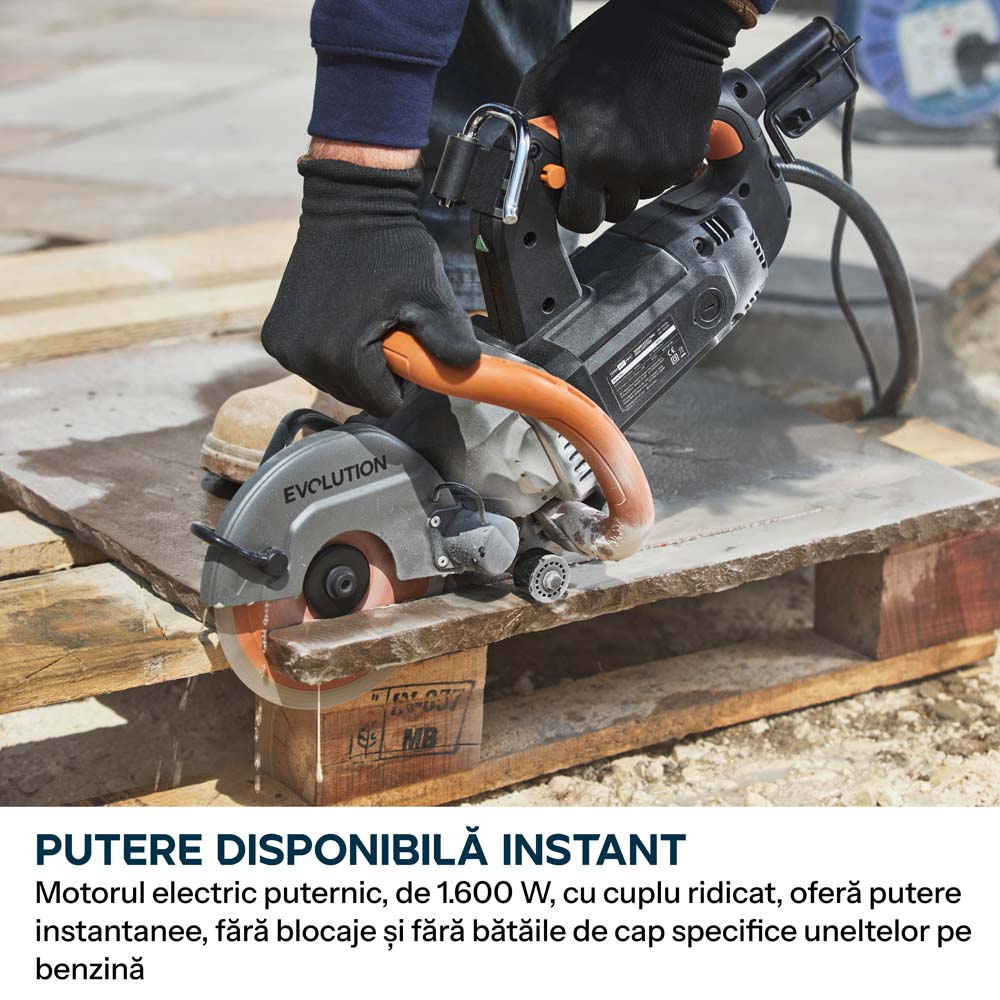 Masina compacta de taiat beton Evolution R150DCT-PRO, 150 mm, cu sistem de reducere a prafului prin alimentare cu apa, disc diamantat Endurance si adancime de taiere de 53 mm