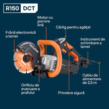 Masina compacta de taiat beton Evolution R150DCT, 150 mm, cu disc diamantat Endurance si adancime de taiere de 53 mm