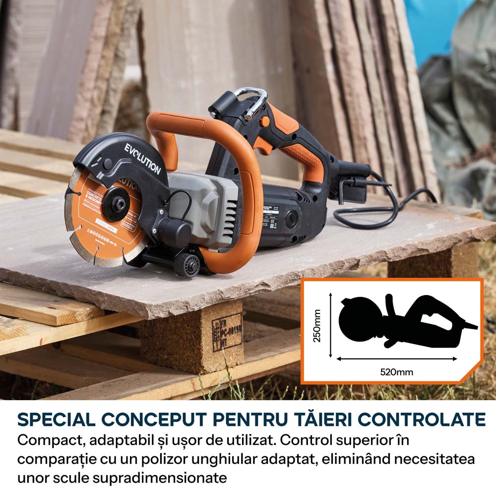 Masina compacta de taiat beton Evolution R150DCT, 150 mm, cu disc diamantat Endurance si adancime de taiere de 53 mm