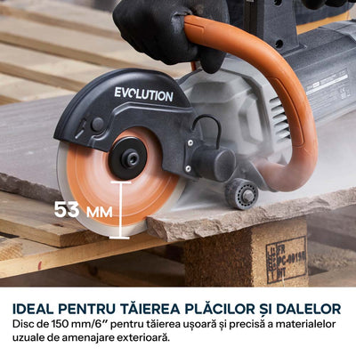 Masina compacta de taiat beton Evolution R150DCT, 150 mm, cu disc diamantat Endurance si adancime de taiere de 53 mm