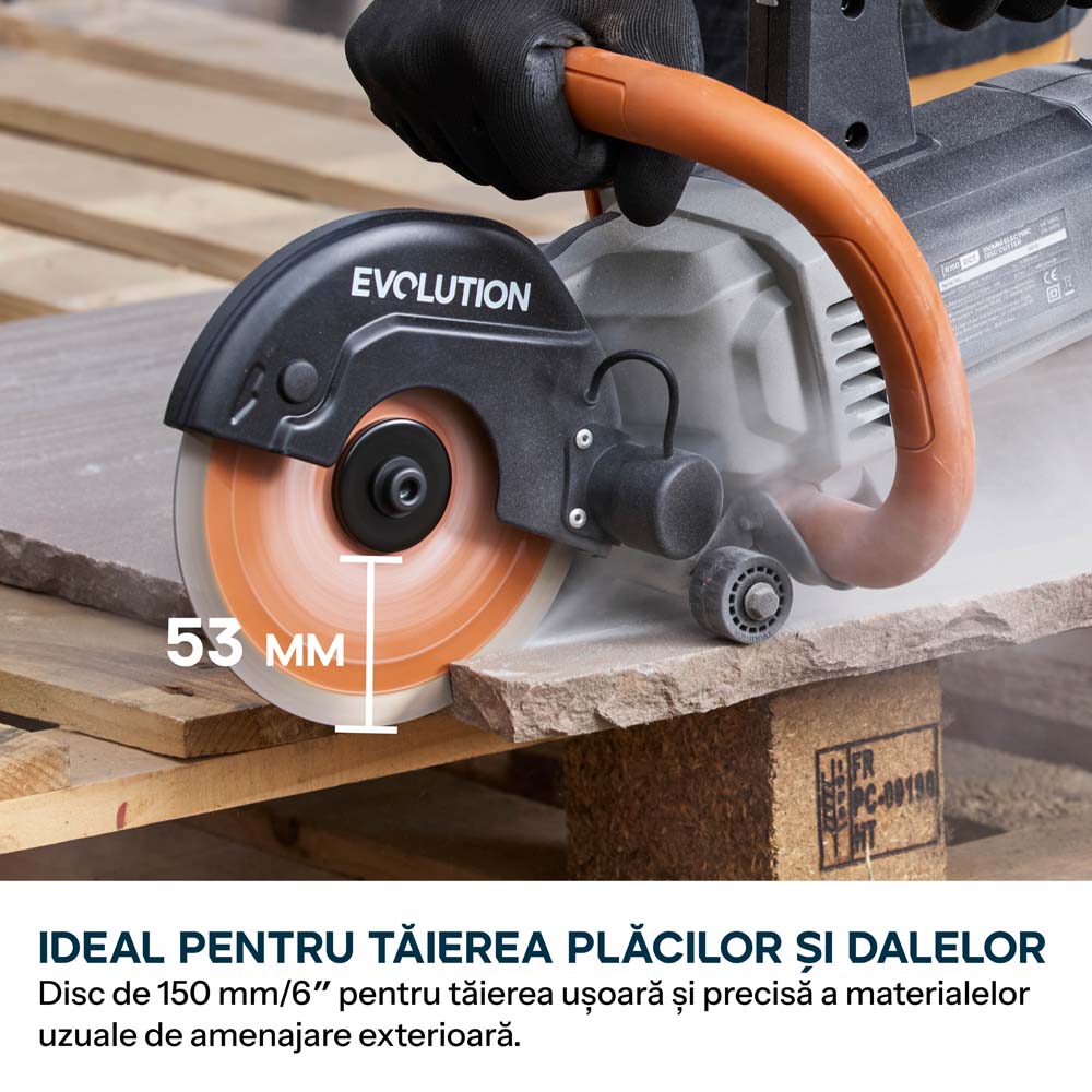Masina compacta de taiat beton Evolution R150DCT, 150 mm, cu disc diamantat Endurance si adancime de taiere de 53 mm