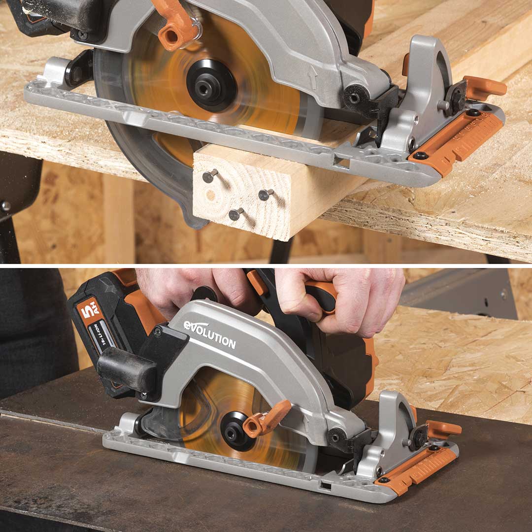 Fierastrau circular de mana cu acumulator, 850 W, 4600 RPM, Evolution R165CCS-Li 18V EXT cu disc multi-material 165 mm