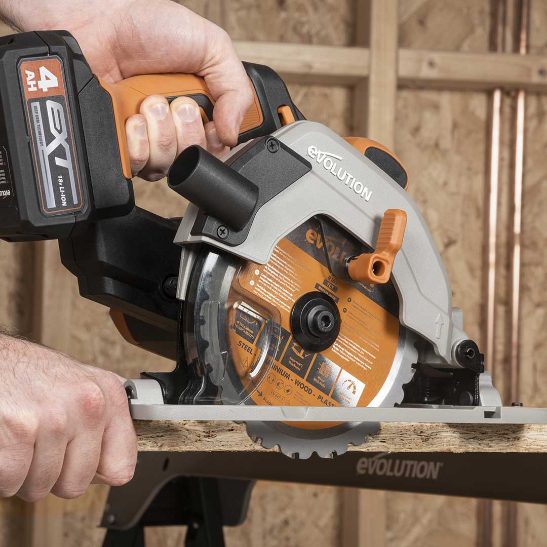 Fierastrau circular de mana cu acumulator, 850 W, 4600 RPM, Evolution R165CCS-Li 18V EXT cu disc multi-material 165 mm