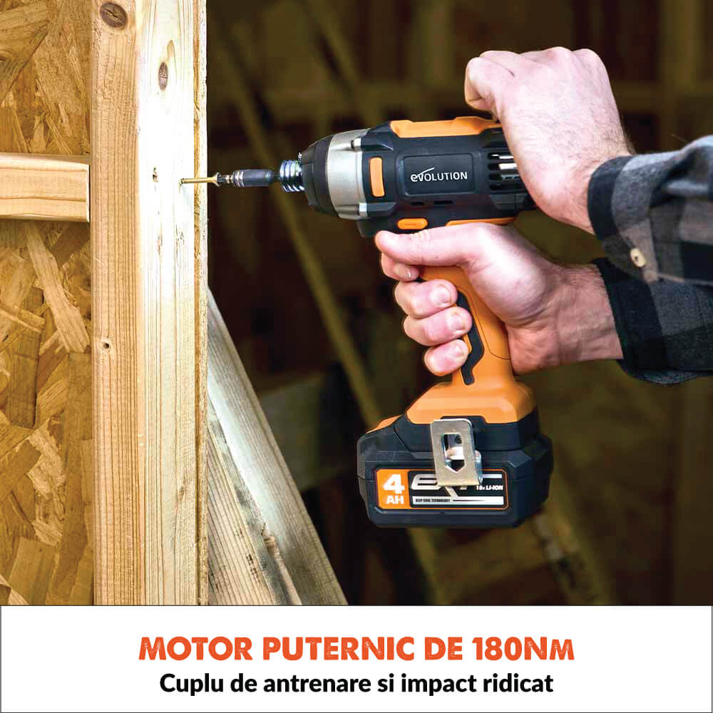 Masina de insurubat cu impact 180Nm Evolution R18IDR-Li 18V Li-Ion EXT cu acumulator si incarcator