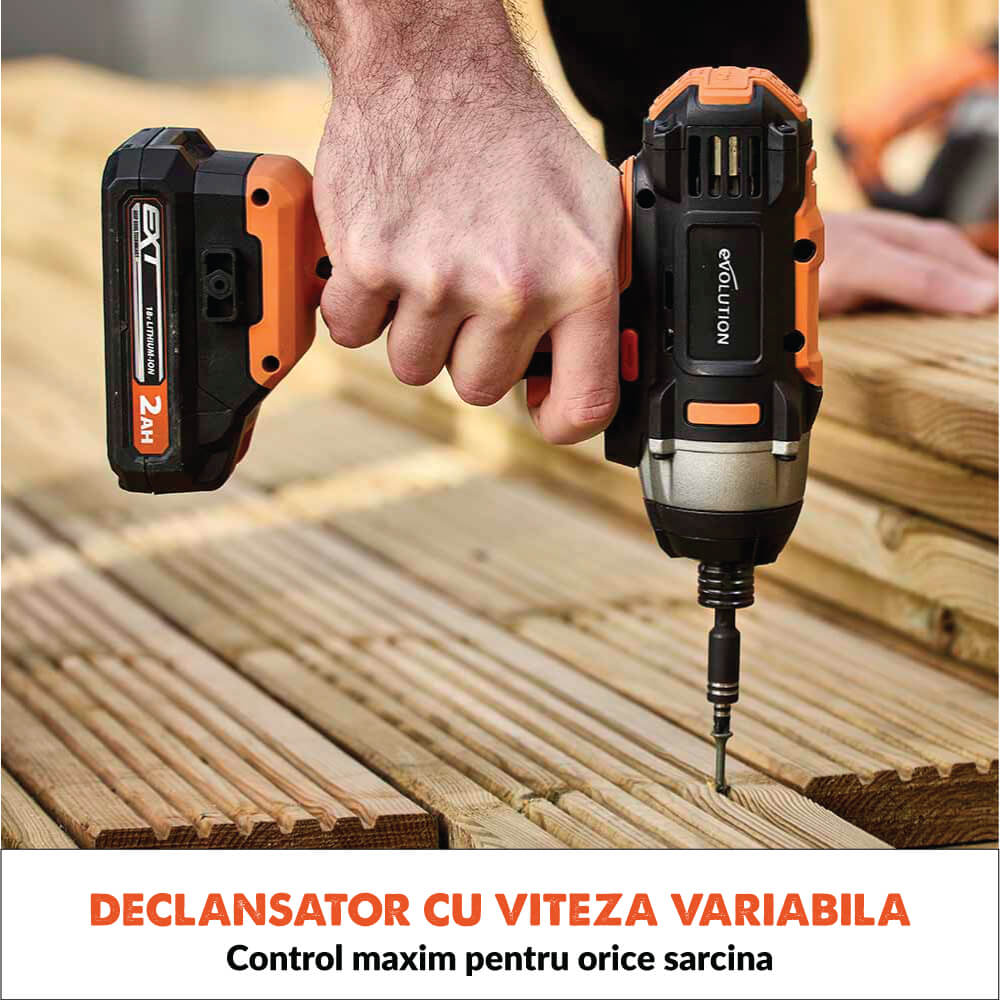 Masina de insurubat cu impact 180Nm Evolution R18IDR-Li 18V Li-Ion EXT cu acumulator si incarcator