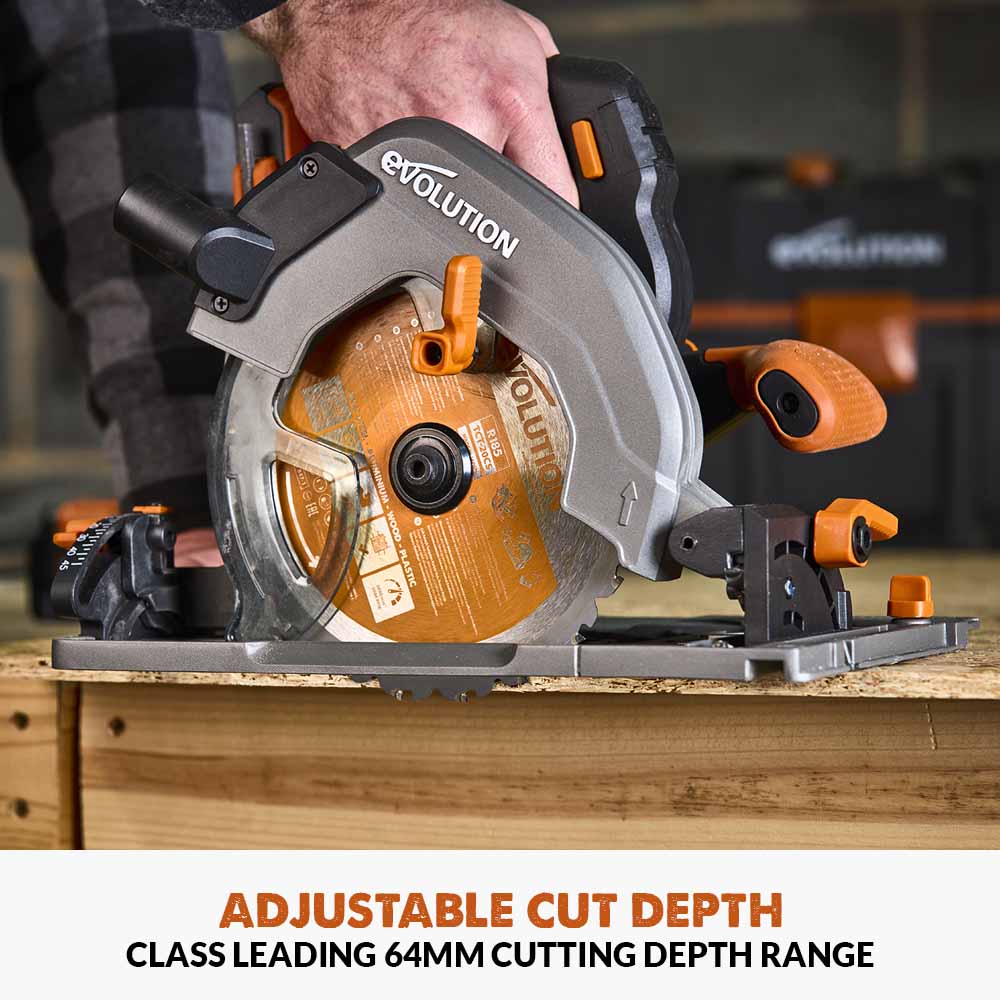 Pachet fierastrau circular de mana cu acumulator, 850 W, 3750 RPM, Evolution R185CCSX-Li 18V EXT + sina de ghidaj 2.8m