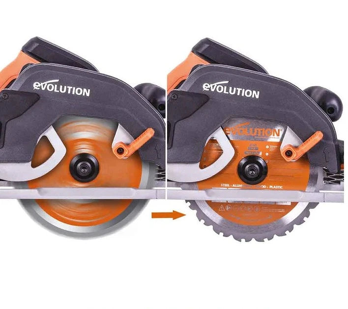 Fierastrau circular de mana, 1600 W, 3900 RPM, Evolution R185CCSX+ cu disc multi-materiale 185 mm + geanta