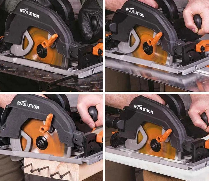 Fierastrau circular de mana, 1600 W, 3900 RPM, Evolution R185CCSX+ cu disc multi-materiale 185 mm + geanta