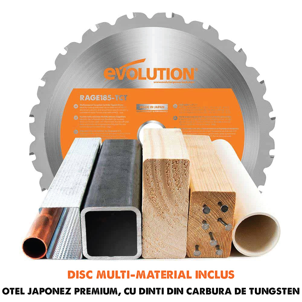 Fierastrau circular Evolution RAGE4 cu disc de taiere multi-materiale de 185 mm