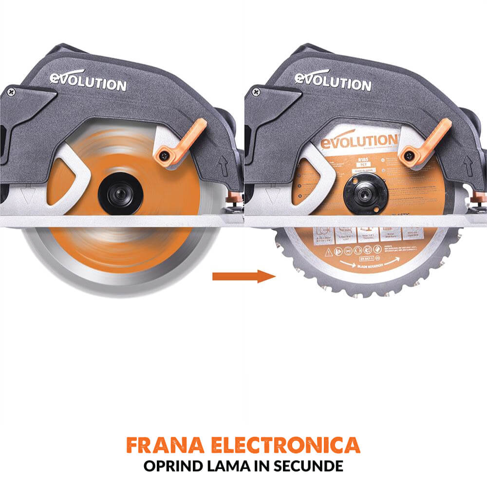 Desigilat - Fierastrau circular de mana, 1600 W, 3900 RPM, Evolution R185CCS cu disc multi-material 185 mm