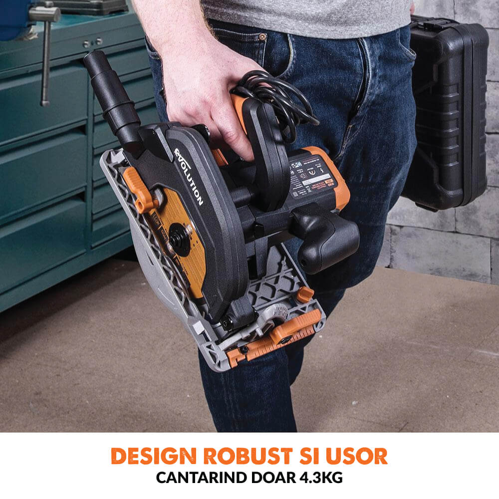 Desigilat - Fierastrau circular de mana, 1600 W, 3900 RPM, Evolution R185CCS cu disc multi-material 185 mm