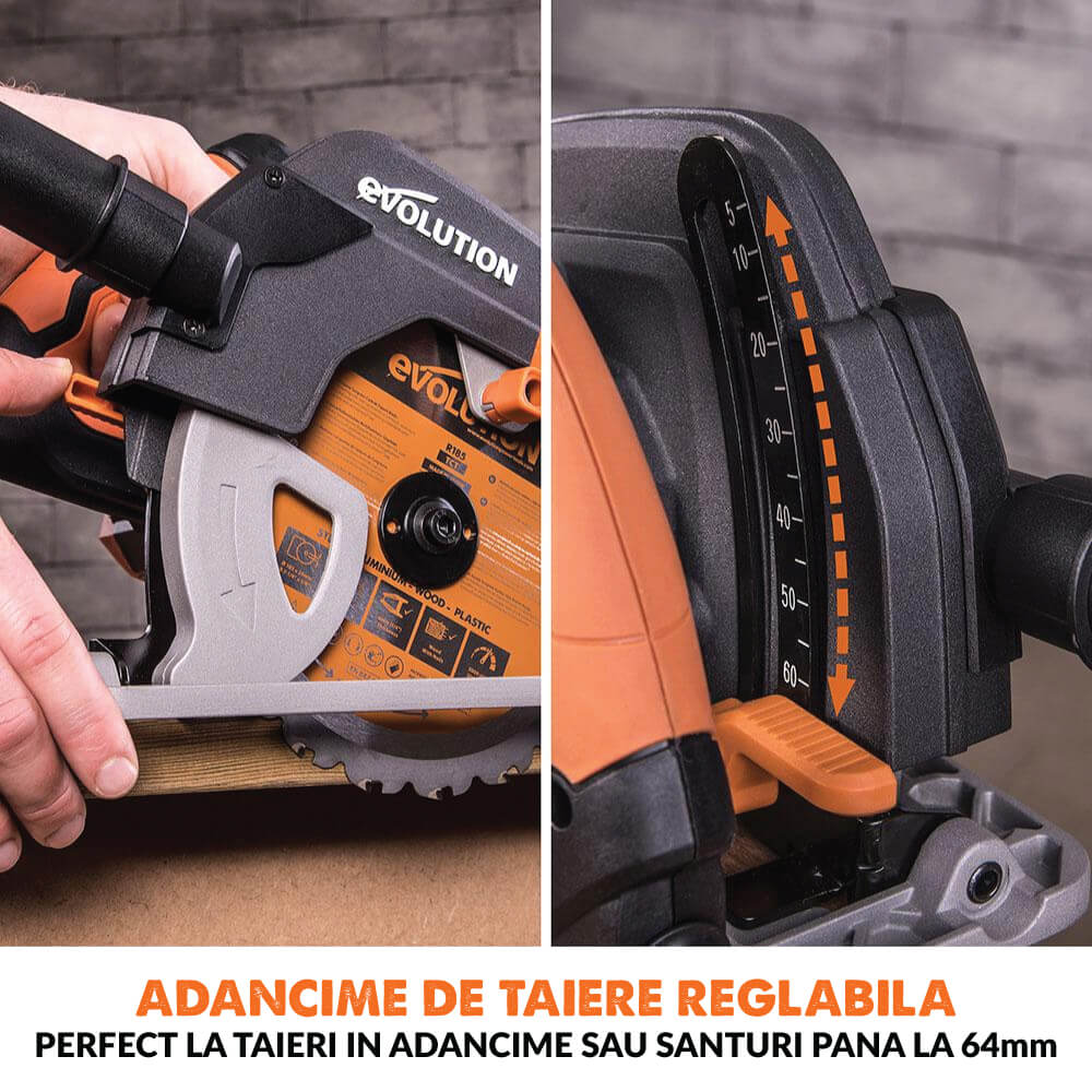 Desigilat - Fierastrau circular de mana, 1600 W, 3900 RPM, Evolution R185CCS cu disc multi-material 185 mm