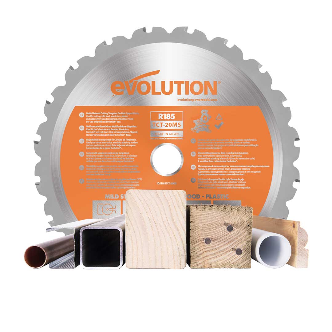 Fierastrau circular stationar multifunctional cu acumulator Evolution R185CMS-Li 18V Li-Ion EXT cu lama de taiere multi-materiale de 185mm