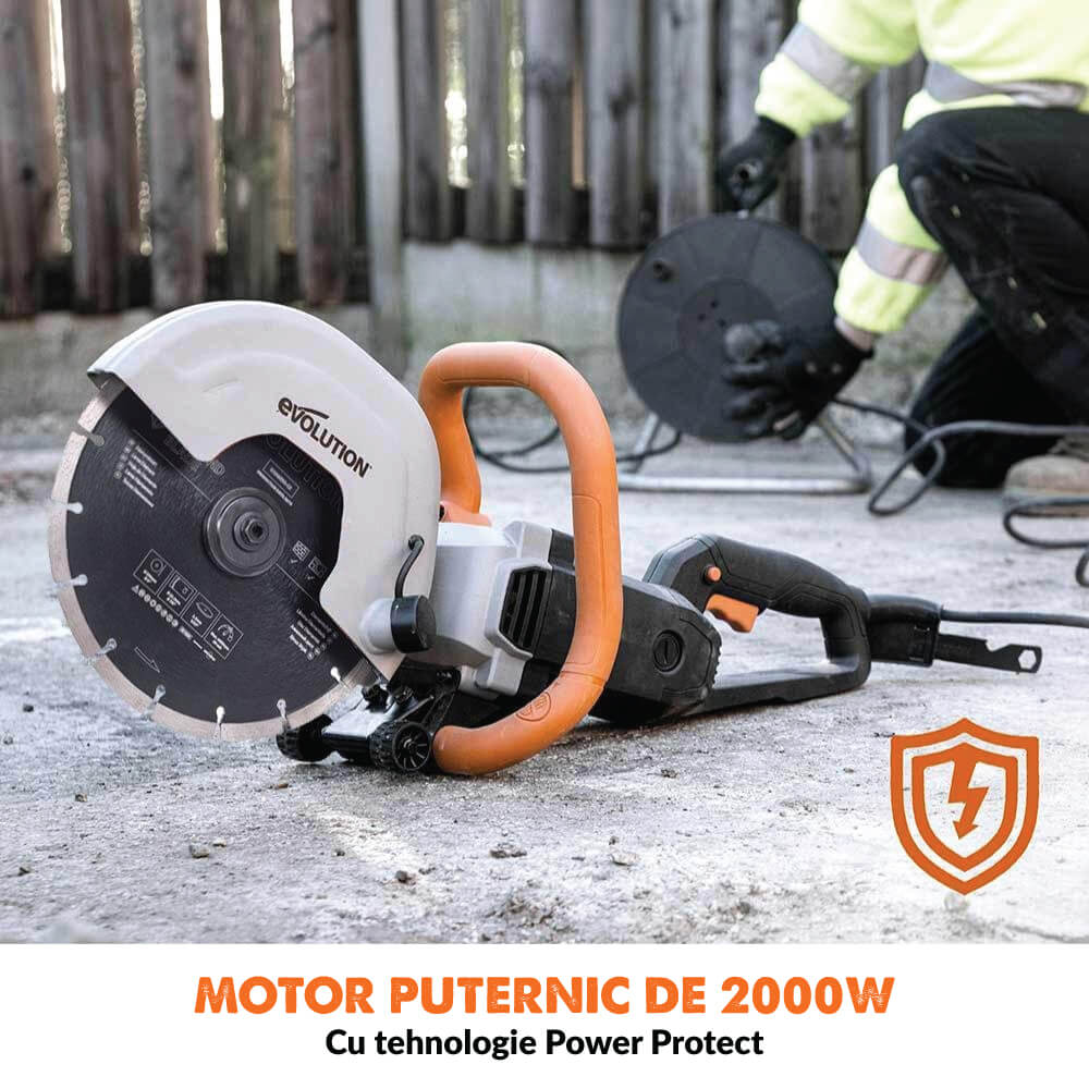 Masina pentru taiat beton, zidarie si piatra 2000W Evolution R255DCT cu disc diamantat de 255mm