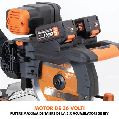 Fierastrau circular stationar multifunctional cu acumulatori, inclinare in ambele sensuri Evolution R255SMS-DB-Li 36V 255mm