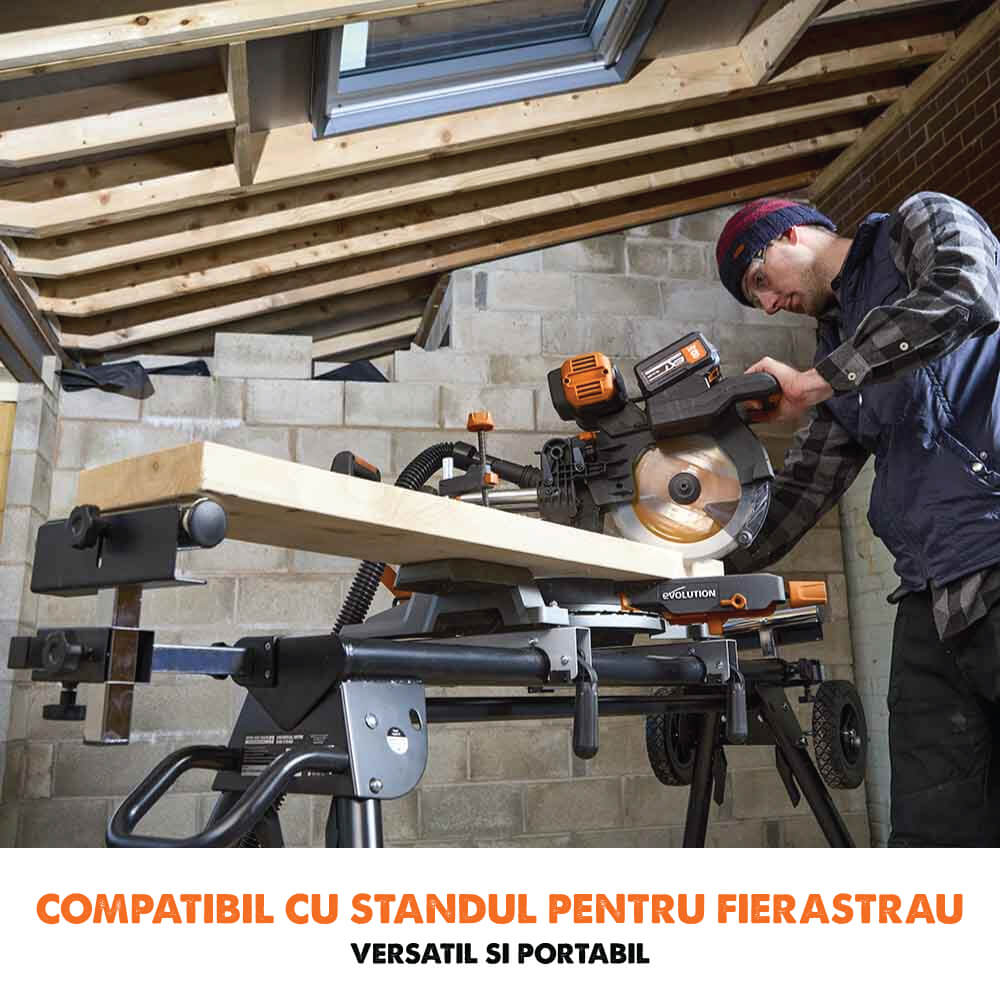 Fierastrau circular stationar multifunctional cu acumulatori, inclinare in ambele sensuri Evolution R255SMS-DB-Li 36V 255mm