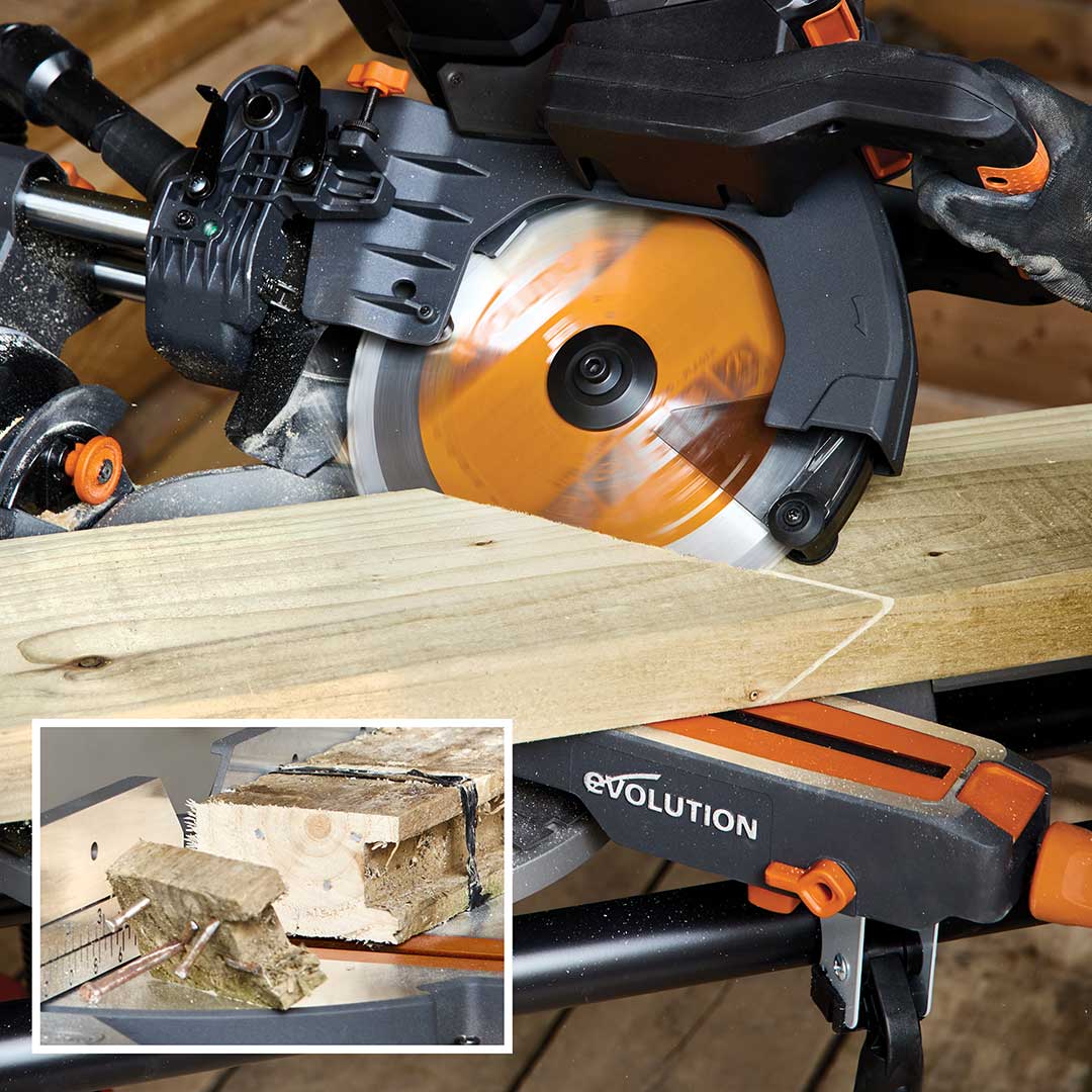 Fierastrau circular stationar multifunctional cu acumulatori, inclinare in ambele sensuri Evolution R255SMS-DB-Li 36V 255mm