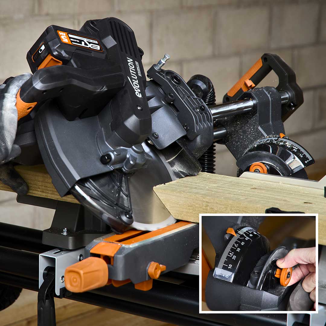 Fierastrau circular stationar multifunctional cu acumulatori, inclinare in ambele sensuri Evolution R255SMS-DB-Li 36V 255mm