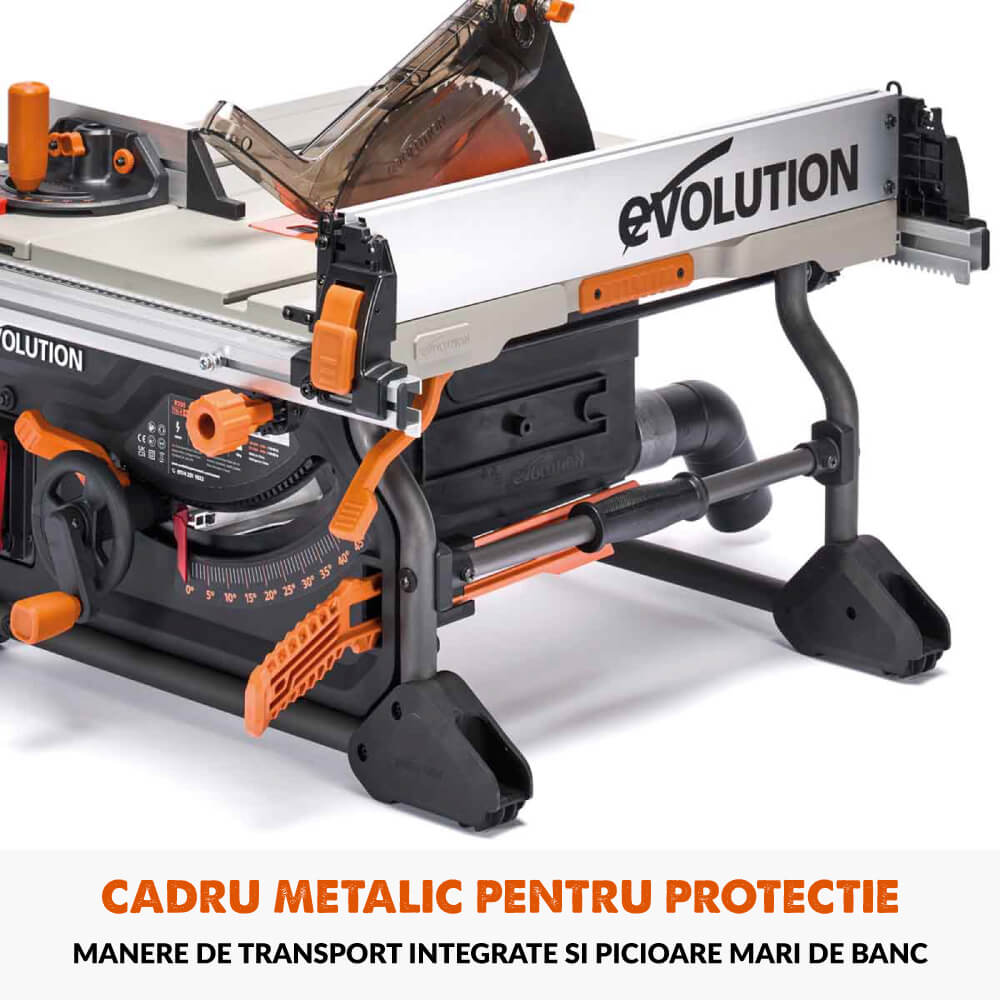 Fierastrau circular cu masa Evolution R255TBL cu disc de taiere multi-materialea de 255mm, 1650W