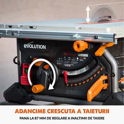 Fierastrau circular cu masa Evolution R255TBL cu disc de taiere multi-materialea de 255mm, 1650W